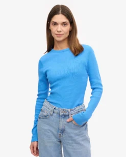 Women Organic Rib LS T-Shirt - Pacific Blue