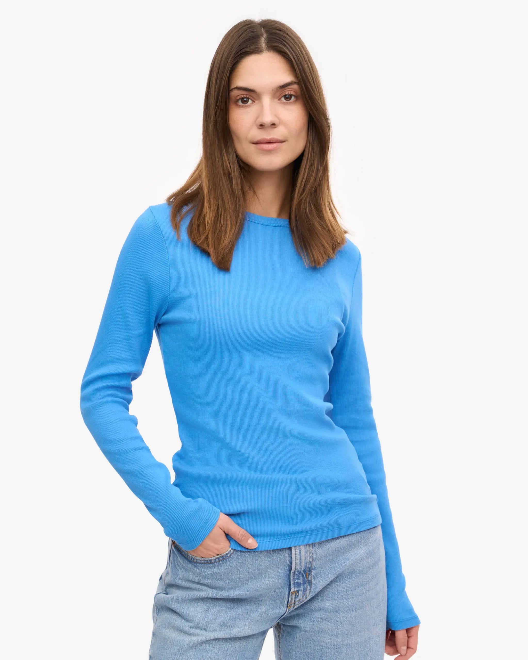 Women Organic Rib LS T-Shirt - Pacific Blue