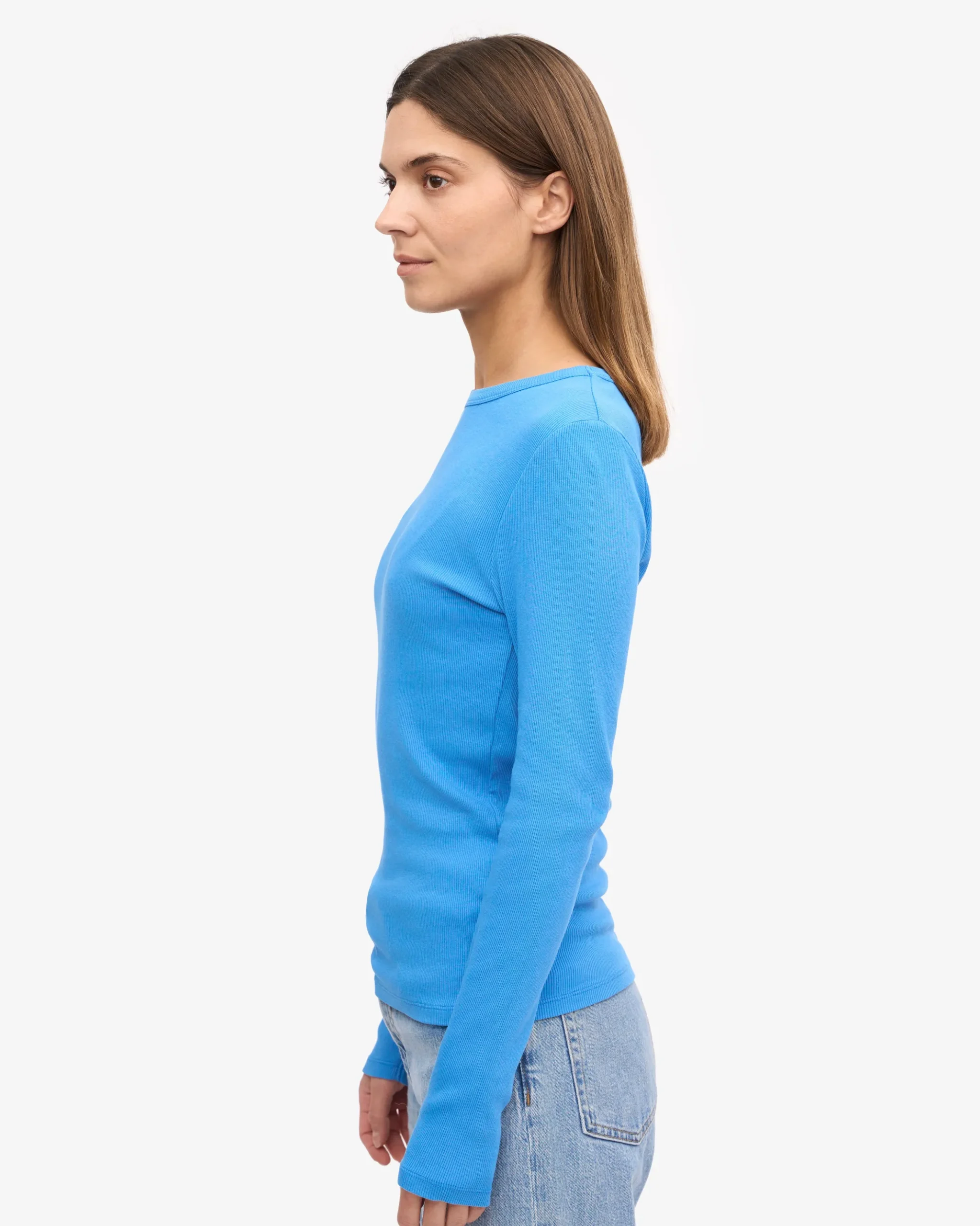 Women Organic Rib LS T-Shirt - Pacific Blue