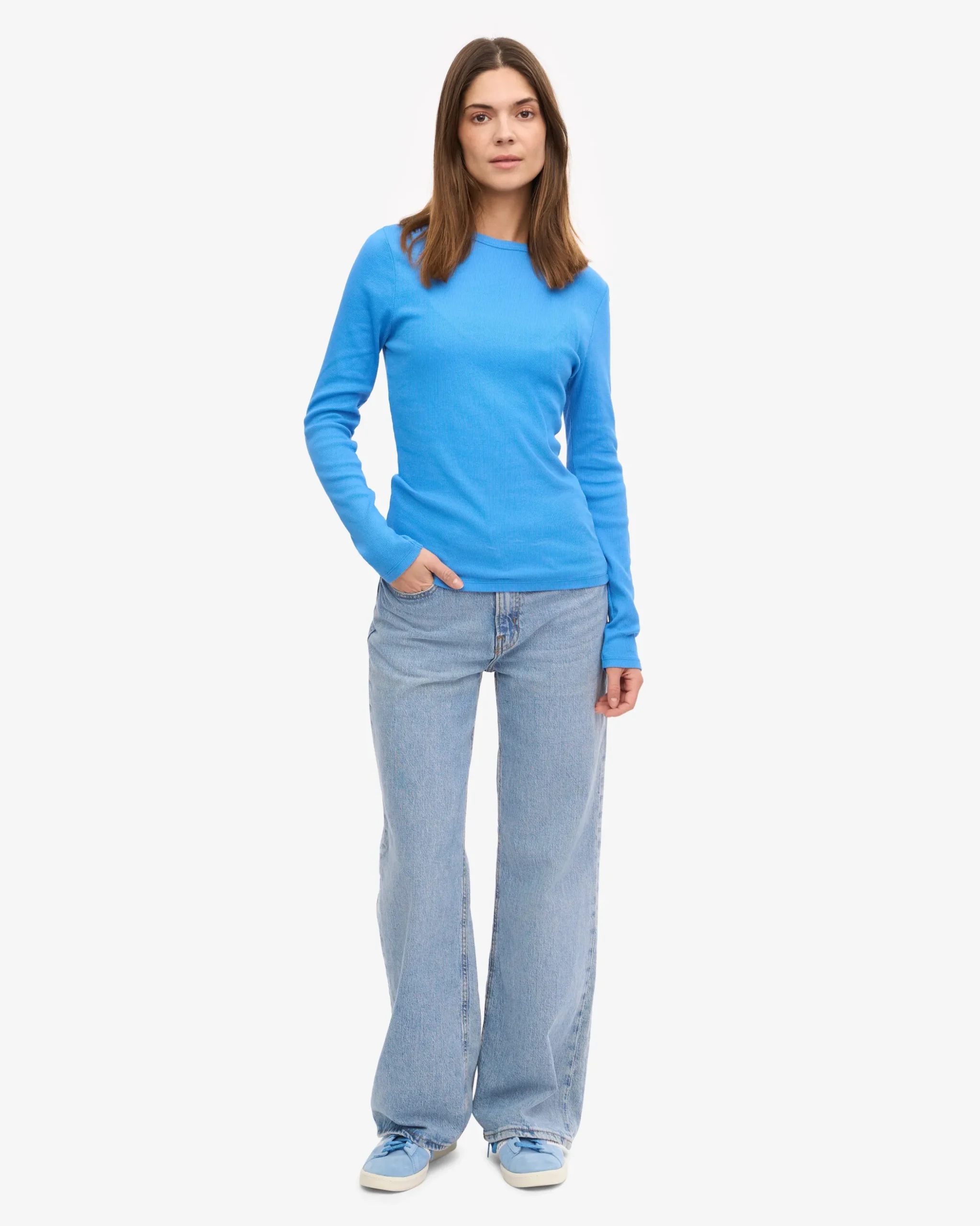 Women Organic Rib LS T-Shirt - Pacific Blue