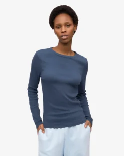 Women Organic Rib LS T-Shirt - Petrol Blue