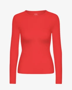 Women Organic Rib LS T-Shirt - Red Tangerine