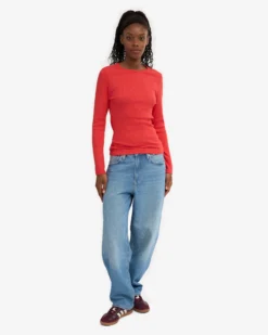 Women Organic Rib LS T-Shirt - Red Tangerine