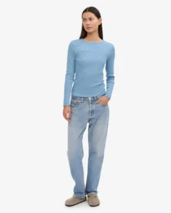 Women Organic Rib LS T-Shirt - Seaside Blue
