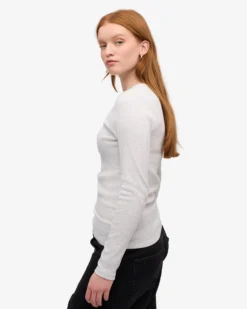 Women Organic Rib LS T-Shirt - Snow Melange