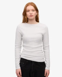 Women Organic Rib LS T-Shirt - Snow Melange
