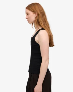 Women Organic Rib Tank Top - Deep Black