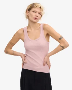 Women Organic Rib Tank Top - Faded Pink