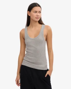 Women Organic Rib Tank Top - Heather Grey