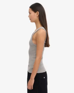 Women Organic Rib Tank Top - Heather Grey