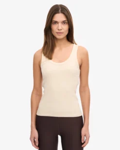 Women Organic Rib Tank Top - Ivory White