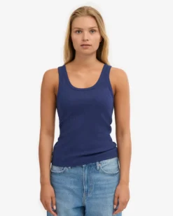 Women Organic Rib Tank Top - Marine Blue