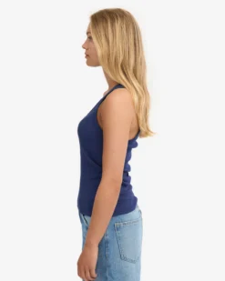 Women Organic Rib Tank Top - Marine Blue