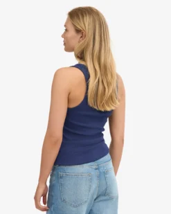 Women Organic Rib Tank Top - Marine Blue