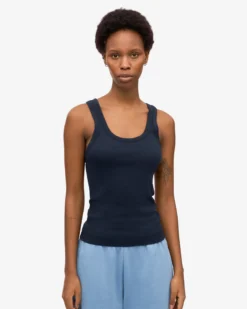 Women Organic Rib Tank Top - Navy Blue