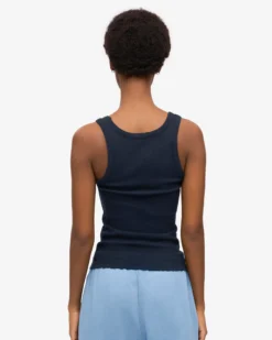 Women Organic Rib Tank Top - Navy Blue