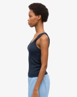 Women Organic Rib Tank Top - Navy Blue