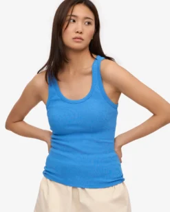 Women Organic Rib Tank Top - Pacific Blue