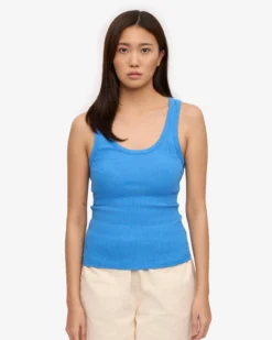 Women Organic Rib Tank Top - Pacific Blue