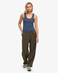 Women Organic Rib Tank Top - Petrol Blue