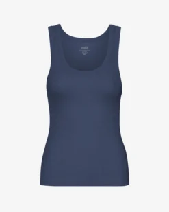 Women Organic Rib Tank Top - Petrol Blue