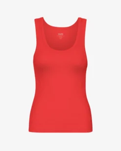 Women Organic Rib Tank Top - Red Tangerine