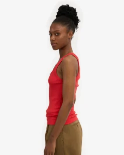 Women Organic Rib Tank Top - Red Tangerine
