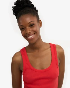 Women Organic Rib Tank Top - Red Tangerine