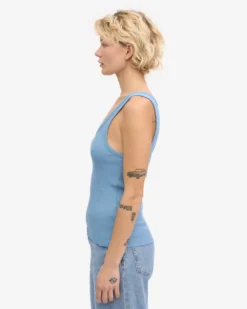 Women Organic Rib Tank Top - Seaside Blue