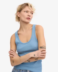 Women Organic Rib Tank Top - Seaside Blue