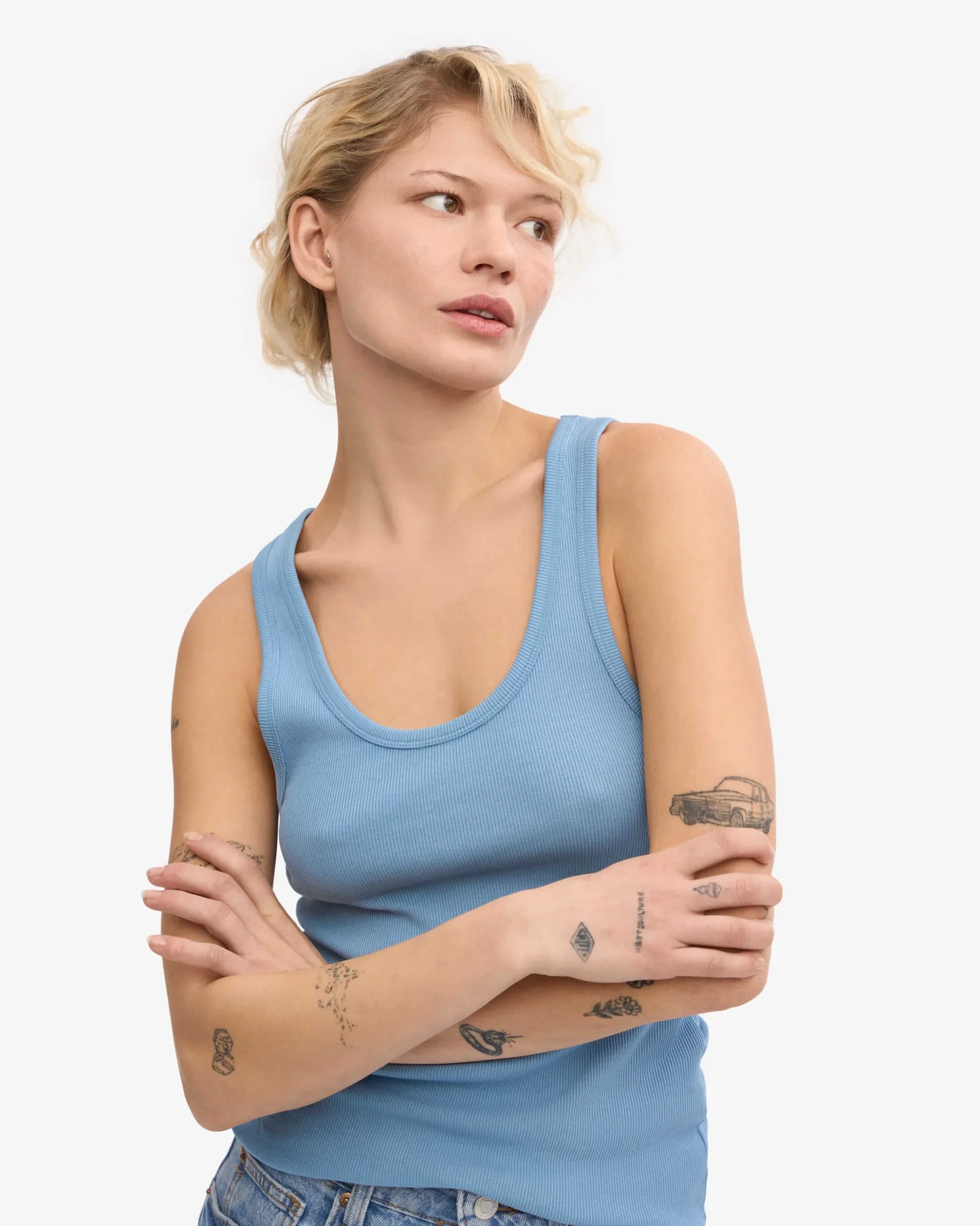 Women Organic Rib Tank Top - Seaside Blue