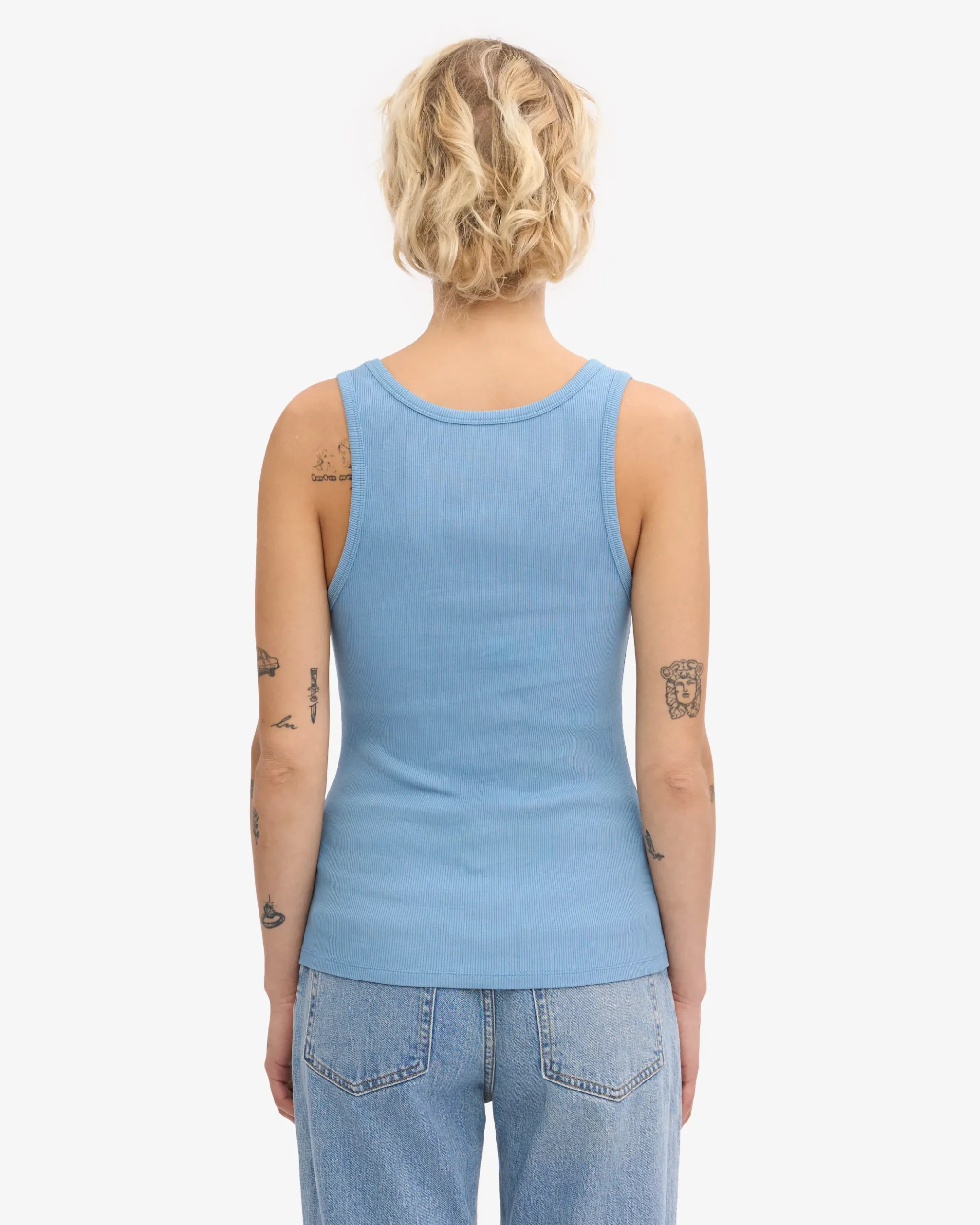 Women Organic Rib Tank Top - Seaside Blue