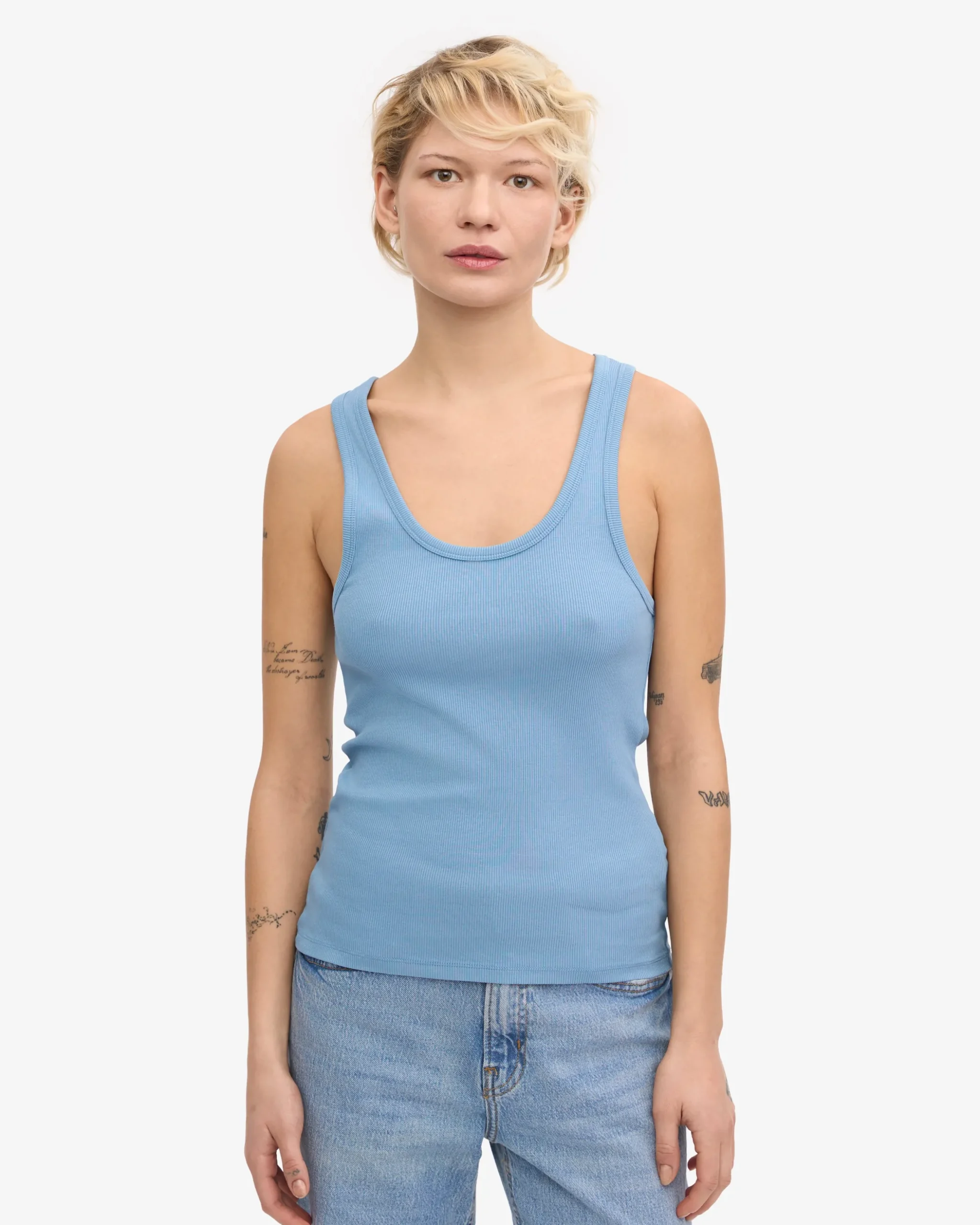 Women Organic Rib Tank Top - Seaside Blue