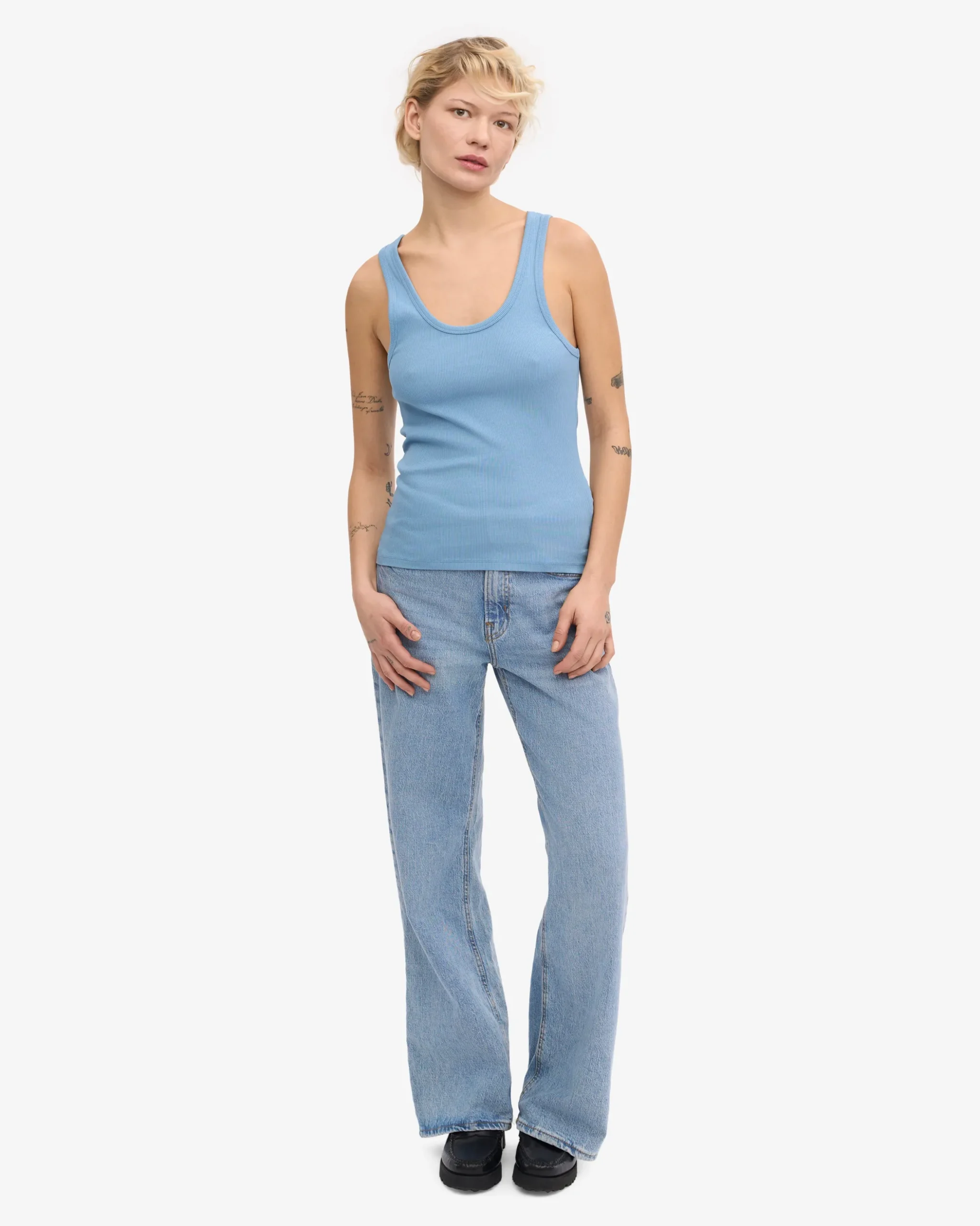 Women Organic Rib Tank Top - Seaside Blue