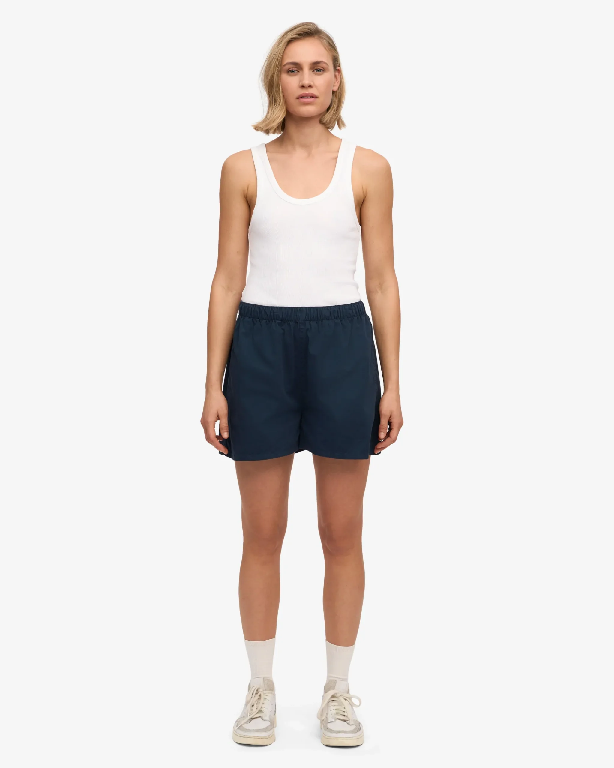 Women Organic Twill Shorts - Navy Blue & Optical White (2-Pack)