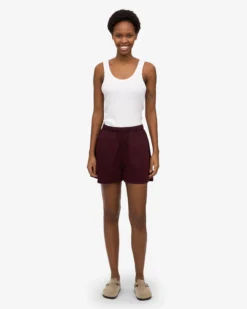 Women Organic Twill Shorts - Oxblood Red